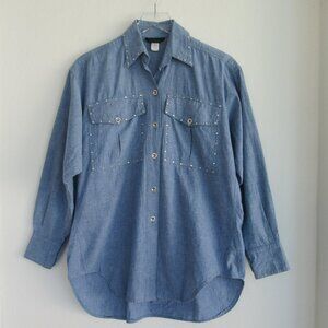 VTG Varda Garfinkel Women's Sz S/M Button Up Chambray Long Slv Shirt Embellished